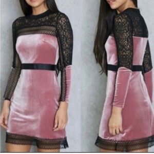 Topshop Pink Velvet Black Lace Long Sleeve Dress